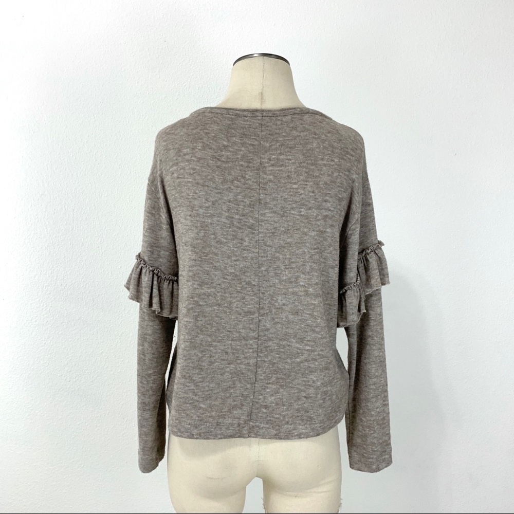 Zara- Heather Brown Ruffle Sleeve Sweater Small - Picture 5 of 7